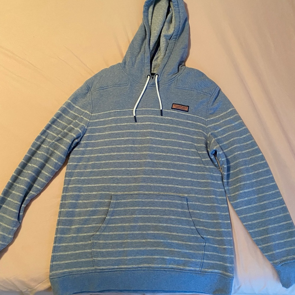 Vineyard Vines Light Blue/Grey Striped Hooded Sweatshirt - Size Large